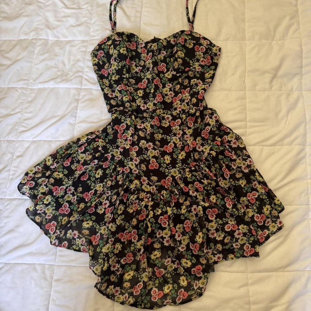 SHEIN Black Floral Spaghetti-Strap Midi Dress